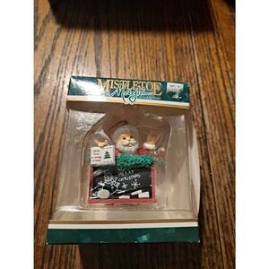 Vintage Trevco Mistletoe Magic Santa Claus Chalkboard Christmas Holiday Ornament